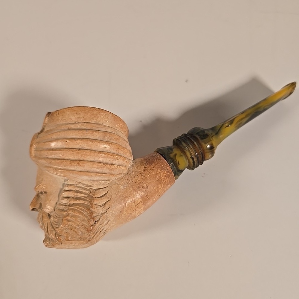 Vintage MEERSCHAUM TURKISH CARVED‎ Bearded Sultan Head Pipe